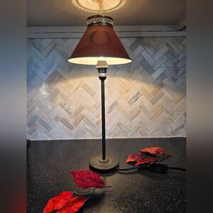 Vtg IKEA YNKA Footed Table Lamp Base With Clip On Brass & Rust Shade  16.5'